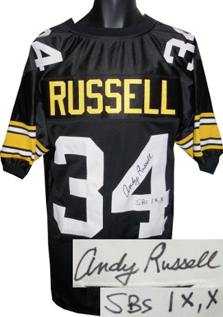 Andy Russell signed Black TB Custom Stitched Pro Style Football Jersey SBs IX, X (Size XL)- JSA Hologram