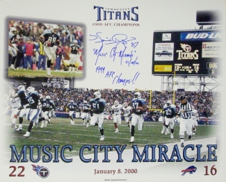 Music City Miracle signed Tennessee Titans 11X14 Photo w/ Music City Miracle/99 AFC Champs w/ Kevin Dyson sig- JSA Holo