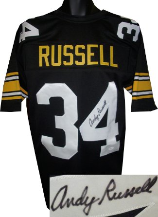 Andy Russell signed Black TB Custom Stitched Pro Style Football Jersey XL- JSA Hologram
