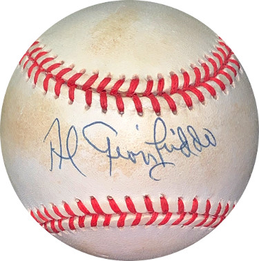 Al Gionfriddo signed RONL Rawlings Official National League Baseball toned- JSA Hologram #EE41827 (Pirates/Dodgers)