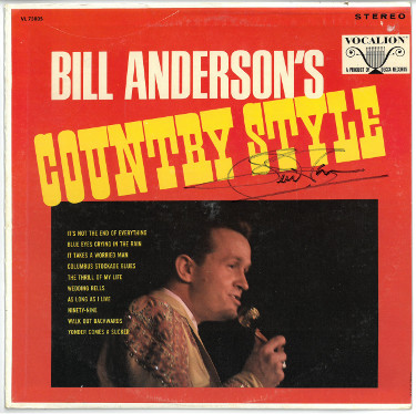 Bill Anderson signed 1968 Country Style Album Cover/LP/Vinyl Record- JSA #GG08472