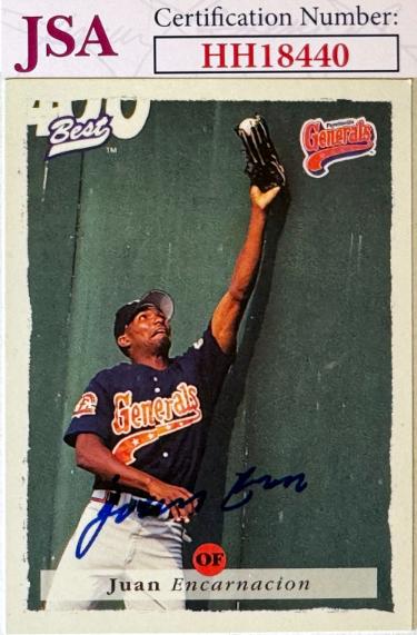 Juan Encarnacion signed 1996 Best Minors Rookie On Card Auto #20- JSA (Tigers)