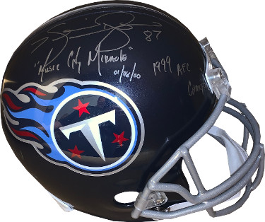 Kevin Dyson signed Tennessee Titans Navy FS Rep Helmet- JSA Witnessed- Music City Miracle 1/8/00, 1999 AFC Champs & SBXXXIV