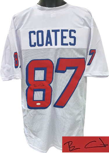 Ben Coates signed White Custom Stitched Pro Style Football Jersey XL- JSA Witnessed