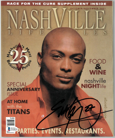 Eddie George signed Nashville Lifestyles Magazine- Oct/Nov 2001 #27- Beckett Witnessed #WD48936 (Tennessee Titans)