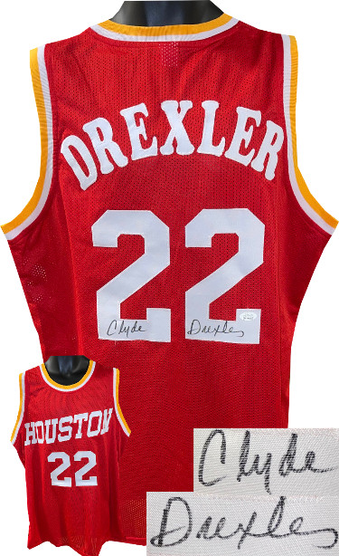 Clyde Drexler signed Houston Red TB Custom Stitched Pro Style Basketball Jersey- JSA Witnessed