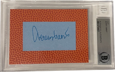 Jerry West signed 3.5x5 Basketball Texture Cut Signature- Beckett Encapsulated (Los Angeles Lakers)