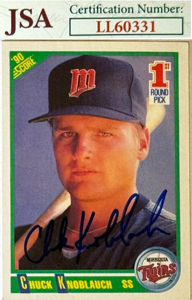 Chuck Knoblauch signed 1990 Score Rookie Baseball On Card Auto #672- JSA #LL60331 (Minnesota Twins)