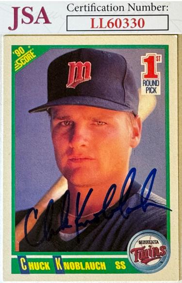 Chuck Knoblauch signed 1990 Score Rookie Baseball On Card Auto #672- JSA #LL60330 (Minnesota Twins)