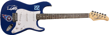 Derrick Henry signed Tennessee Titans Logo Blue Silvertone 39" FS Strat Electric Guitar #22- Beckett Witnessed