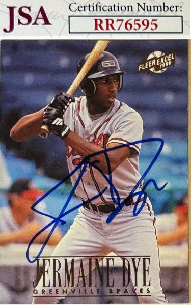 Jermaine Dye signed 1996 Fleer Excel Rookie On Card Auto (RC) #124- JSA (Braves)