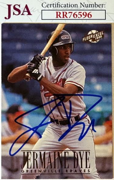 Jermaine Dye signed 1996 Fleer Excel Rookie On Card Auto (RC) #124- JSA #RR76596 (Braves)