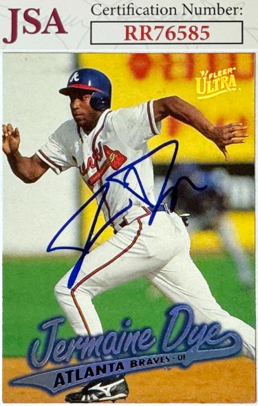 Jermaine Dye signed 1997 Fleer Ultra Baseball On Card Auto #151- JSA (Braves)