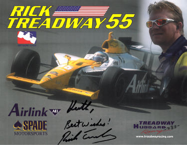 Rick Treadway signed Indy Racing League 8.5x11 Photo Keith, Best Wishes!- COA (Spade Motorsports)