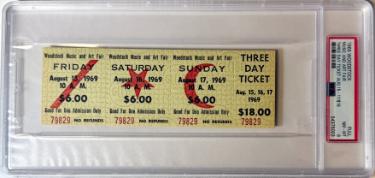 1969 Woodstock Music & Art Fair-PSA Slabbed Mint 8 �Rare $18 Advance Purchase Vintage 3 Day Full Ticket Aug 15-17, 1969