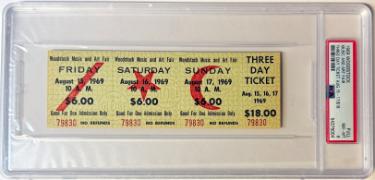 1969 Woodstock Music & Art Fair-PSA Slabbed Mint 8 �Rare $18 Advance Purchase Vintage 3 Day Full Ticket Aug 15-17, 1969