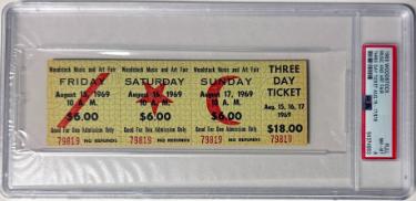 1969 Woodstock Music & Art Fair-PSA Slabbed Mint 8 �Rare $18 Advance Purchase Vintage 3 Day Full Ticket Aug 15-17, 1969