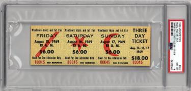 1969 Woodstock Music & Art Fair-PSA Slabbed Mint 8 �Rare $18 Advance Purchase Vintage 3 Day Full Ticket Aug 15-17, 1969