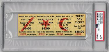 1969 Woodstock Music & Art Fair-PSA Slabbed Mint 8 �Rare $18 Advance Purchase Vintage 3 Day Full Ticket Aug 15-17, 1969