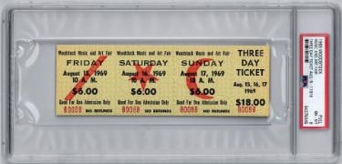 1969 Woodstock Music & Art Fair-PSA Slabbed Mint 8 �Rare $18 Advance Purchase Vintage 3 Day Full Ticket Aug 15-17, 1969