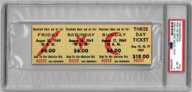 1969 Woodstock Music & Art Fair-PSA Slabbed Mint 8 �Rare $18 Advance Purchase Vintage 3 Day Full Ticket Aug 15-17, 1969