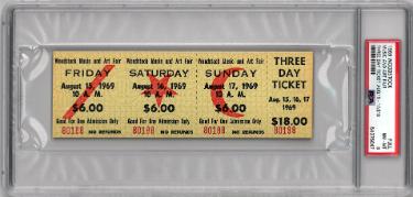 1969 Woodstock Music & Art Fair-PSA Slabbed Mint 8 �Rare $18 Advance Purchase Vintage 3 Day Full Ticket Aug 15-17, 1969