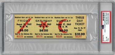 1969 Woodstock Music & Art Fair-PSA Slabbed Mint 8 �Rare $18 Advance Purchase Vintage 3 Day Full Ticket Aug 15-17, 1969