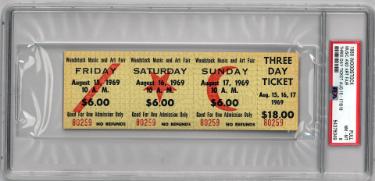 1969 Woodstock Music & Art Fair-PSA Slabbed Mint 8 �Rare $18 Advance Purchase Vintage 3 Day Full Ticket Aug 15-17, 1969
