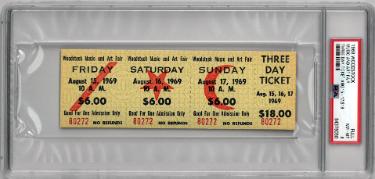 1969 Woodstock Music & Art Fair-PSA Slabbed Mint 8 �Rare $18 Advance Purchase Vintage 3 Day Full Ticket Aug 15-17, 1969