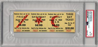 1969 Woodstock Music & Art Fair-PSA Slabbed Mint 8 �Rare $18 Advance Purchase Vintage 3 Day Full Ticket Aug 15-17, 1969