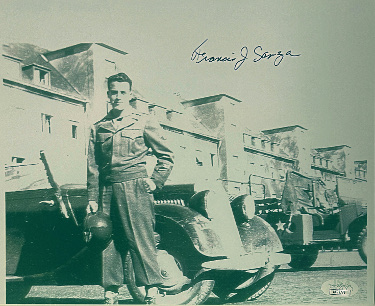 Francis Sanza signed WWII Vintage B&W 8x10 Photo- JSA #AC92776 (General Patton's Jeep Driver 3rd Army)