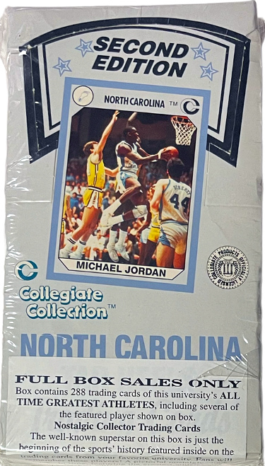 1990 North Carolina Tar Heels Collegiate Collection 2nd Edition Factory Sealed Wax Box 36PKS/8CPP  (Michael Jordan RC)