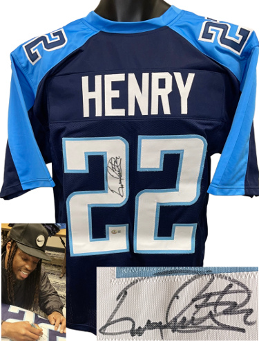 Derrick Henry signed Tennessee 2016-17 TB Navy Custom Stitched Pro Style Football Jersey #22 XL- Beckett Witnessed