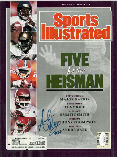 Andre Ware signed Sports Illustrated Full Magazine 11/27/1989- JSA #EE60430 (Heisman)