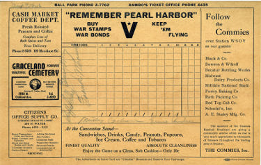 1942 Remember Pearl Harbor Baseball Wilder & Wilder Vintage 7.25x11.25 Score Card 5 sigs: Mickey Cochrane/Ernie Andres- JSA LOA