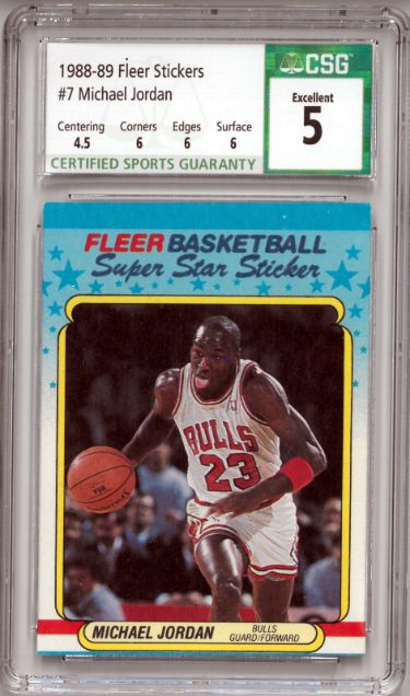 Michael Jordan 1988-89 Fleer Stickers Card #7- CSG Graded 5 Excellent (Chicago Bulls)