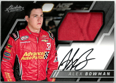 Alex Bowman signed 2017 Panini Absolute Racing NASCAR On Card Auto/Relic #AMS-AB