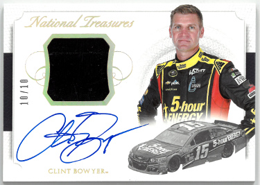 Clint Bowyer signed 2016 Panini National Treasures Racing NASCAR On Card Auto/Used Material #SSM-CB- 10/10