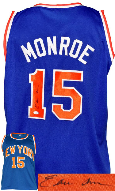 Earl Monroe signed New York Blue TB Custom Stitched Pro Style Basketball Jersey- PSA In The Presence