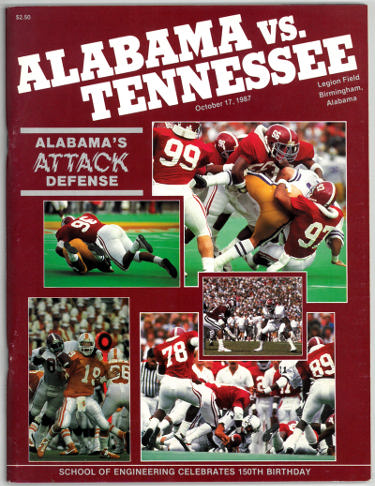 Alabama Crimson Tide vs Tennessee Volunteers College Football Game Program- October 17, 1987