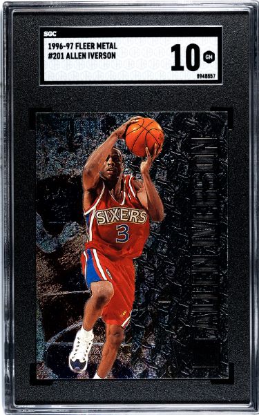 Allen Iverson 1996-97 Fleer Metal Rookie Card (RC) #201- SGC Graded 10 Gem Mint (Philadelphia 76ers)