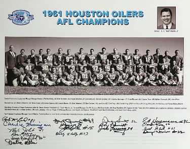 1961 Houston Oilers AFL Champions 50th ANV 16x20 Team Signed Photo -18 Sigs  COA Imperfect-  McLeod/Groman/Bothan/Laraway/Reed