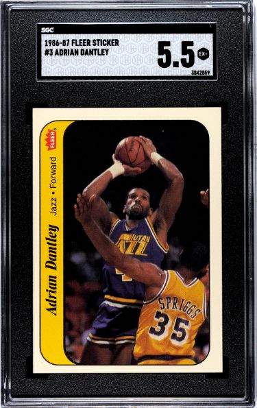 Adrian Dantley 1986-87 Fleer Sticker Card #3- SGC Graded 5.5 EX+ (Utah Jazz)