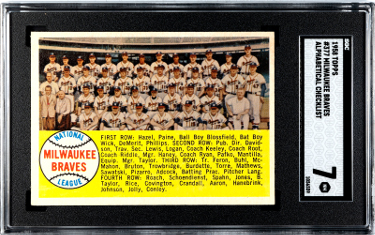 1958 Topps Milwaukee Braves  Team Alphabetical Checklist Baseball Card #377- SGC Graded 7 NM Hank Aaron
