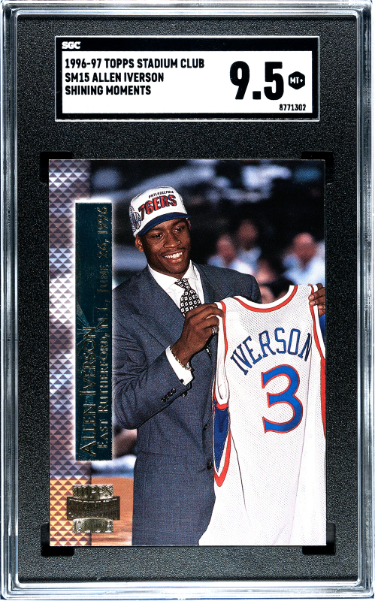 Allen Iverson 1996-97 Topps Stadium Club Rookie Card (RC) #SM15- SGC Graded 9.5 Mint+ (Philadelphia 76ers)