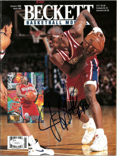 Jerry Stackhouse signed 1996 Beckett Basketball Monthly Full Magazine January 1996- JSA #V69065 (Philadelphia 76ers)