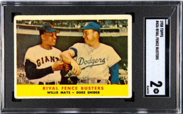 Willie Mays/Duke Snider 1958 Topps Rival Fence Busters Baseball Card #436- SGC Graded 2 Good