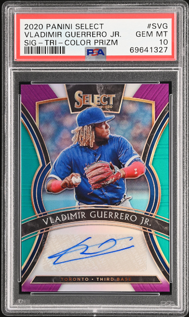 Vladimir Guerrero, Jr. signed 2020 Panini Select Tri-Color Prizm Auto Card- /49- PSA Graded 10 Gem Mint (Toronto Blue Jays)