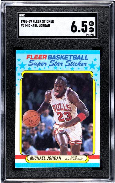 Michael Jordan 1988-89 Fleer Sticker/Card #7- SGC Graded 6.5 EX-MT+ (Chicago Bulls/HOF/GOAT)