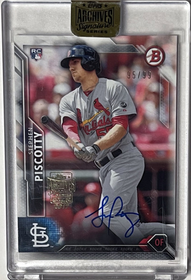 Stephen Piscotty signed 2017 Bowman Topps Archives Signature Series Rookie On Card Auto (RC) #123- /99 (2016/Cardinals/Sealed)
